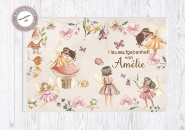 Preview: zuckersüßer Schulheft Umschlag Elfen Feen  Hausaufgabenheft in seperater Hochwertiger Hülle Lüttentüddel®